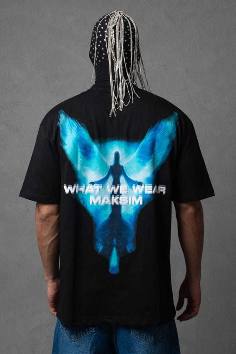 Μαύρο ανδρικο oversized T-shirt με μεγάλο τύπωμα στην πλάτη / 5545B