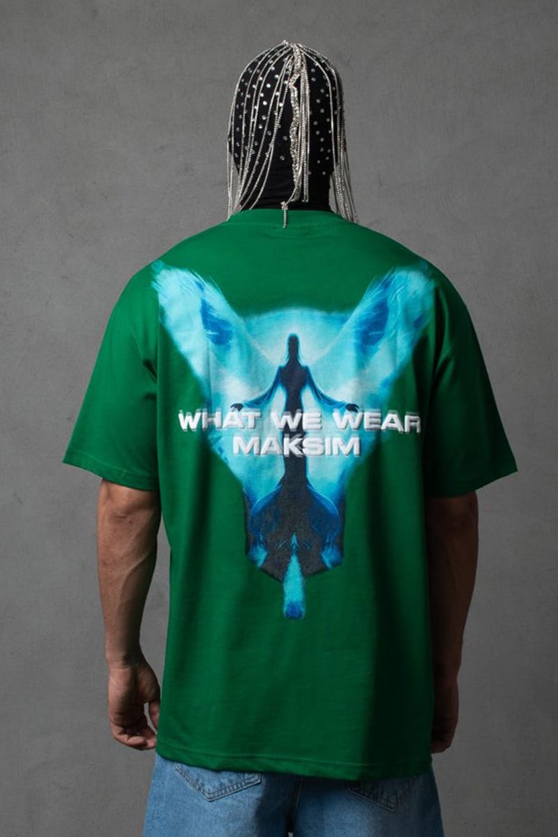 Πράσινο ανδρικο oversized T-shirt με μεγάλο τύπωμα στην πλάτη / 5545K