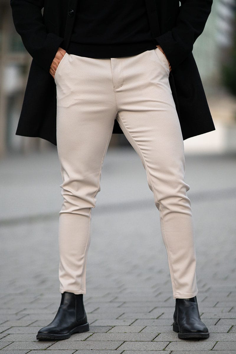 Μπεζ ανδρικό slim fit chino παντελόνι / 7000BE