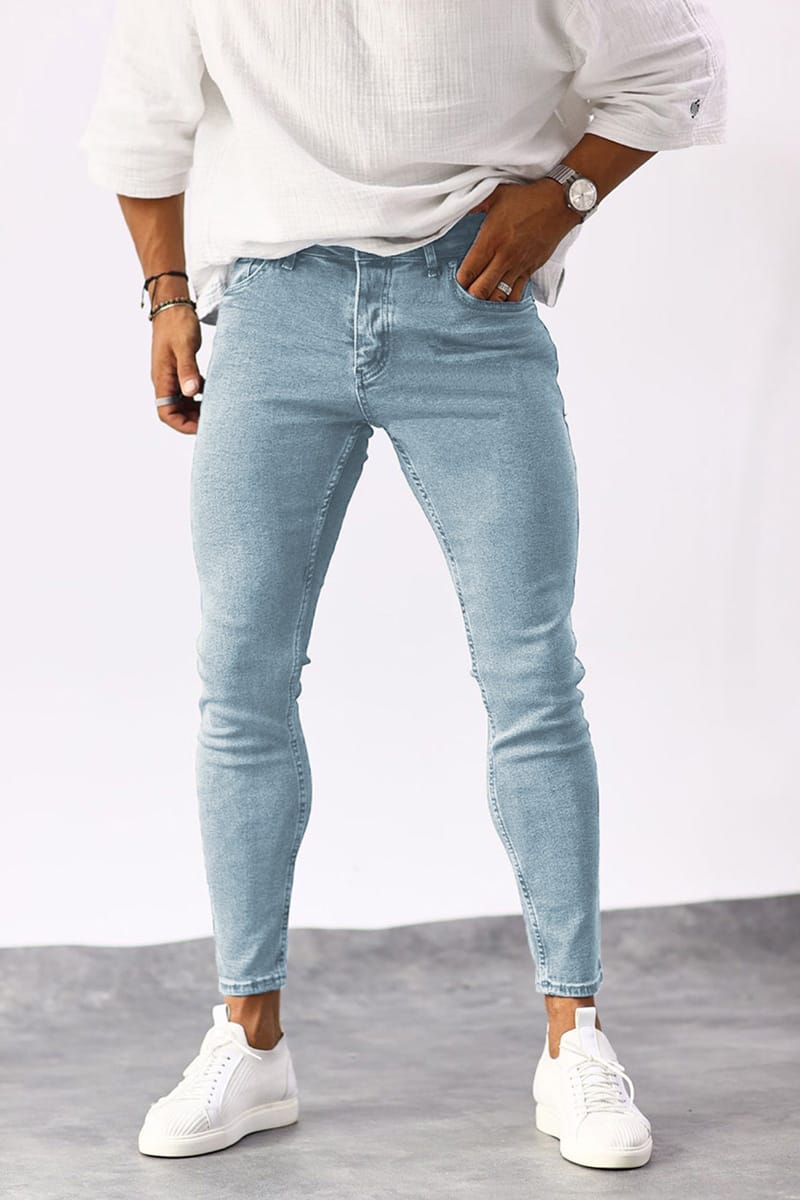 Ανοιχτό μπλε ανδρικό ελαστικό skinny τζιν / 1640LB