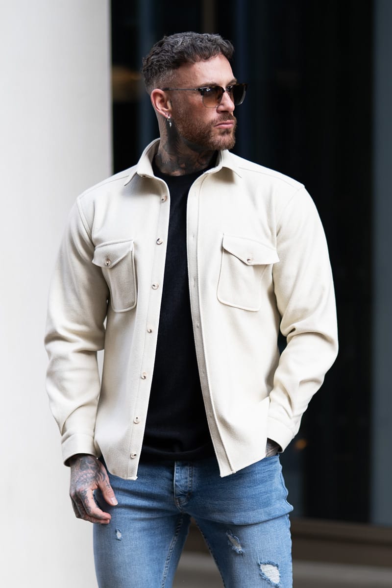 Μπεζ ανδρικο υφασμάτινο overshirt
